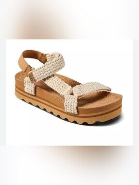 REEF Natural Woven Platform Sandal - Cream/Tan